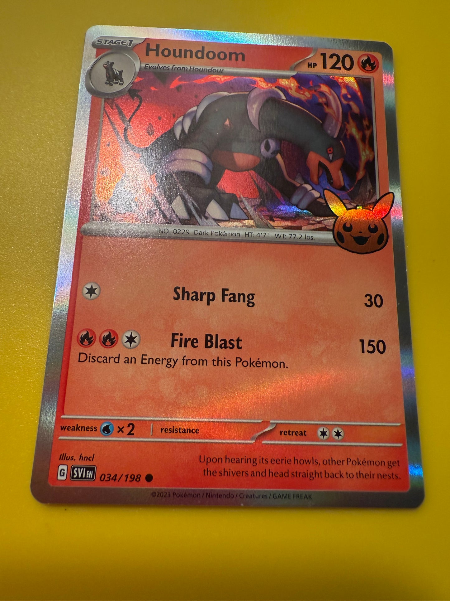 Holo Houndoom Scarlet Violet Trick or Trade Pokemon Card 034