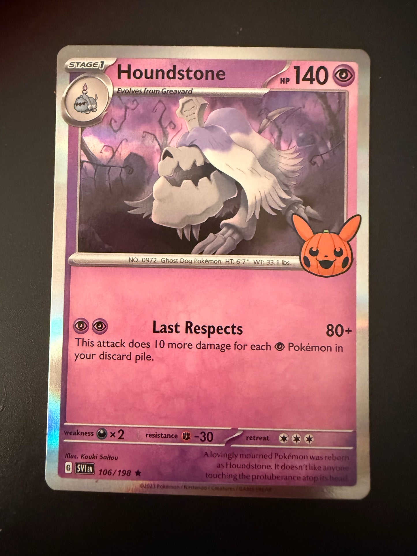 Holo Houndstone Scarlet and Violet Trick or Trade Pokemon Card 106