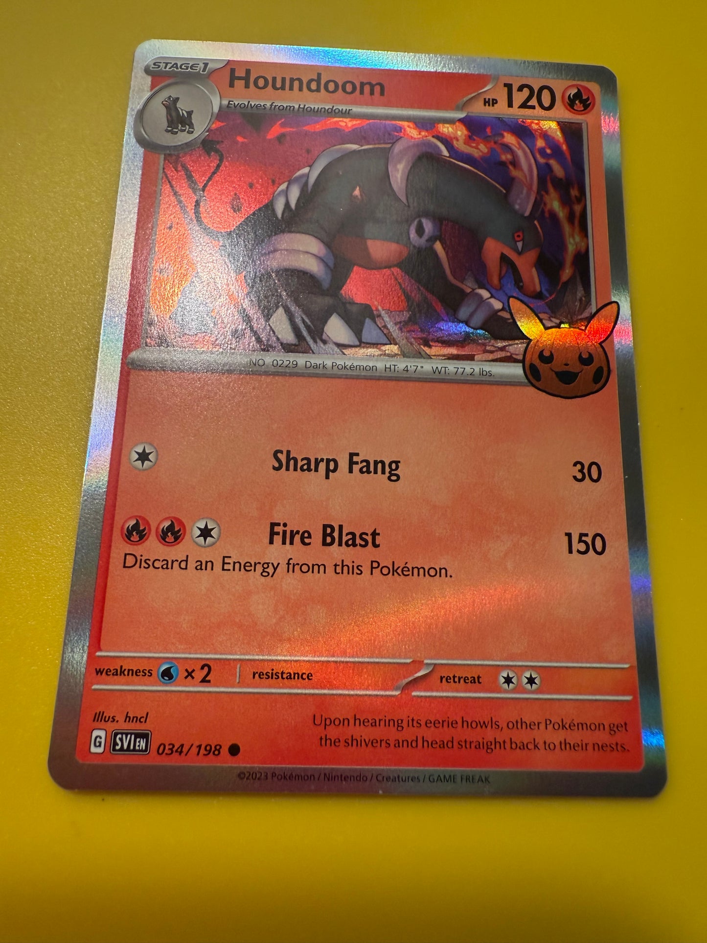 Holo Houndoom Scarlet Violet Trick or Trade Pokemon Card 034
