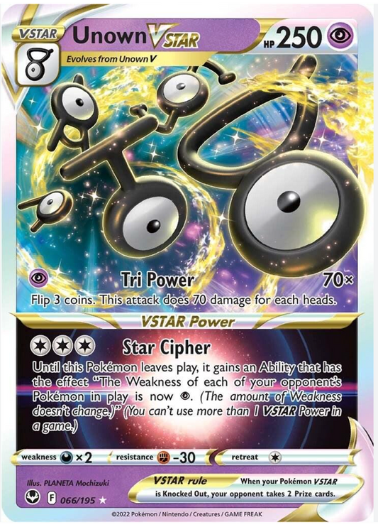 Unown Vstar 66/195 Ultra Rare Sword and Shield Silver Tempest