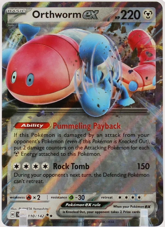 Pokémon trading card featuring Orthworm ex with detailed text and graphics.